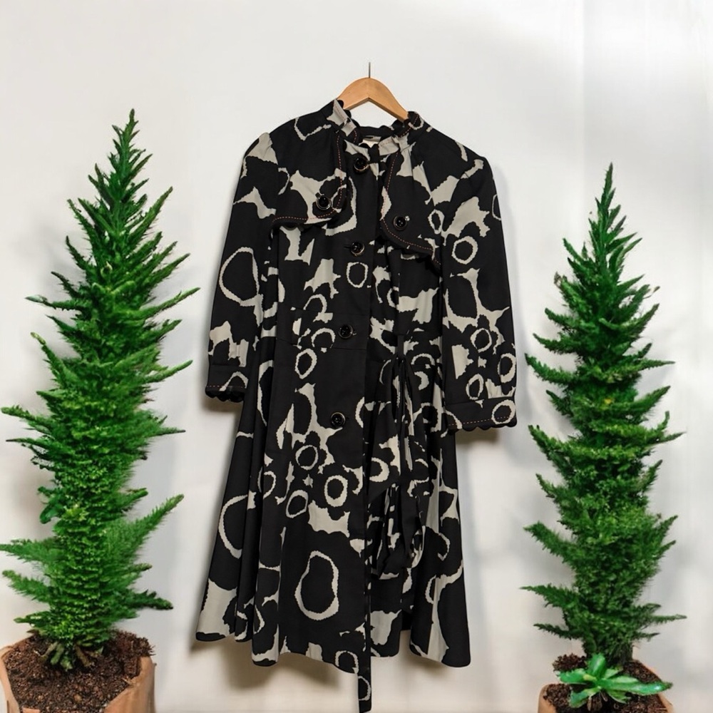 Black & Cream Patterned Trench Coat
